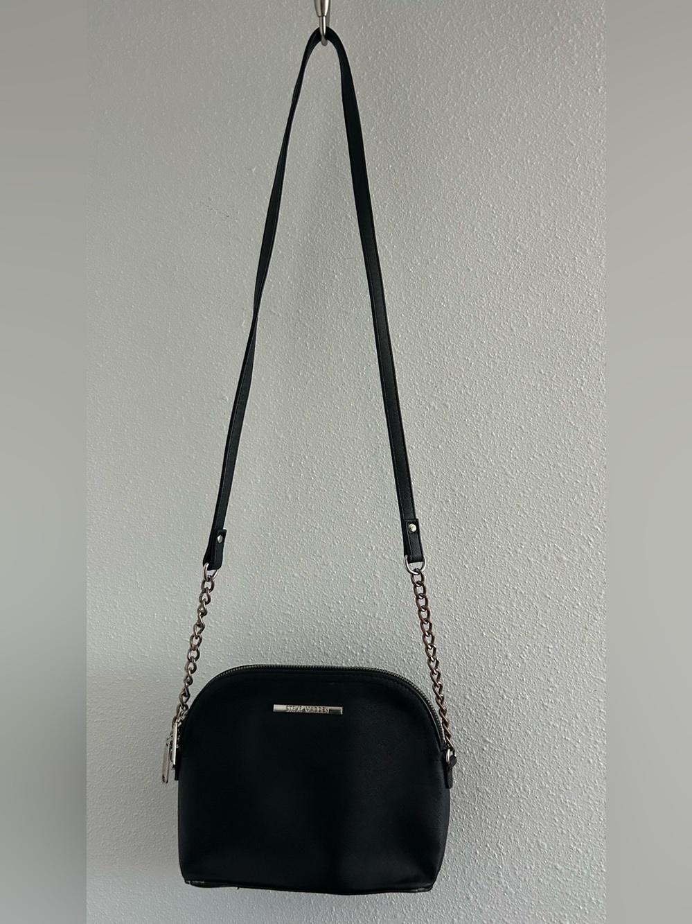 Steve Madden Black Crossbody with Chain-Accent Strap